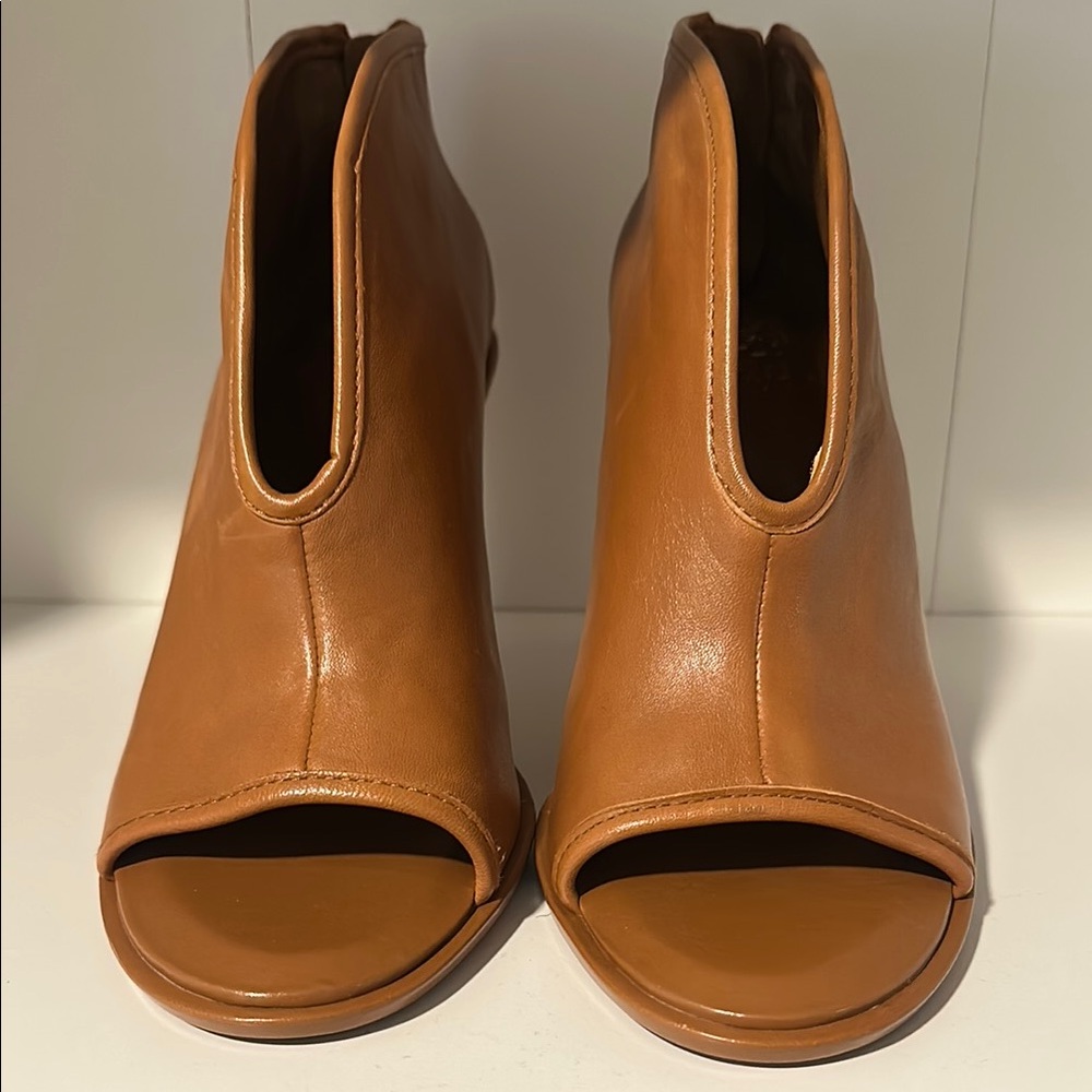 Vince Camuto Tan Ankle Booties with Peep-Toe Design